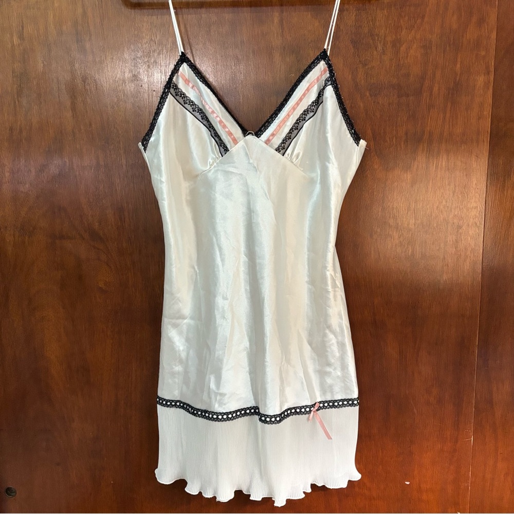 Vintage White and Pink Satin Slip Dress XL